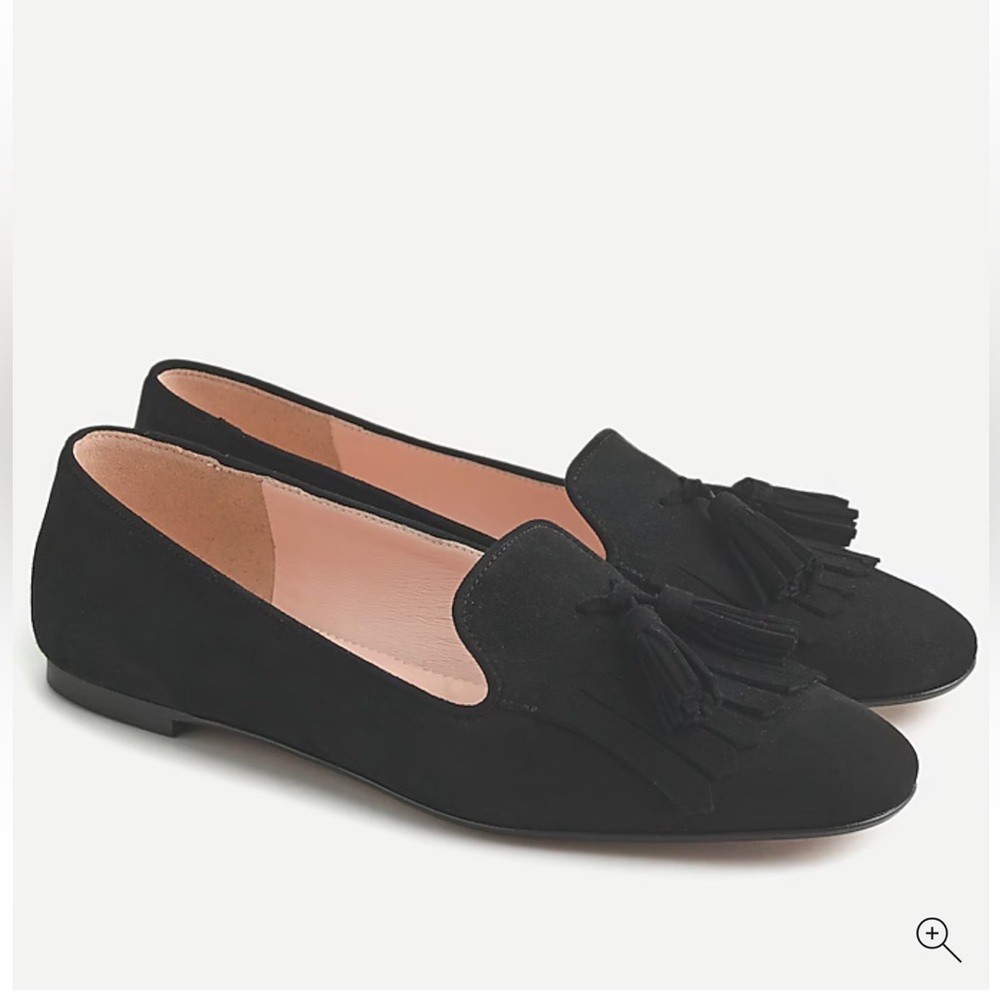 J. Crew Black Suede Tassel Smoking Loafers with Fringe